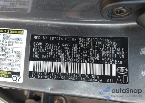 2005 Toyota Corolla Le from USA, damaged, VIN 2T1BR32E55C446148